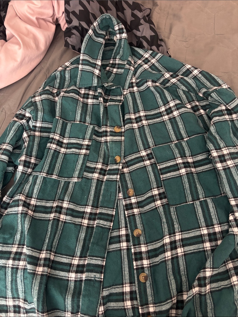 Green Plaid Button-Up Shacket Jacket